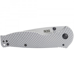Cutit pliabil SOG Flash FL 14-18-01-57, lama Drop Point 8Cr13MoV, Frame Lock, maner integral din otel inoxidabil, EDC Folder - Img 3