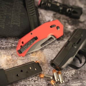 Cutit pliabil SOG Prohen XR Red Gray 12-25-02-57, lama Drop Point CRYO D2 Stonewashed, XR Lock, deschidere Flipper, maner G10 Red & Gray, EDC Tactical - Img 8