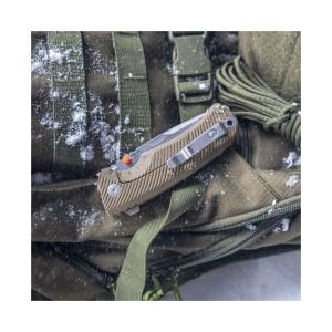 Cutit pliabil SOG Tellus FLK FDE 14-06-08-43, lama Drop Point CRYO 440 Stonewashed, Frame Lock, deschidere Flipper, maner GRN Flat Dark Earth, EDC Outdoor - Img 8