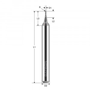 Freza cu Varf Rotund Datron 00684008, 2 Caneluri, D0,8 mm, L2,4 mm, Coada 3 mm, Alcrona - Img 3