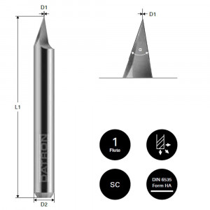 Freza pentru gravura otel, Datron 0068511A, 30 grade. 0.2x6.0mm - Img 3
