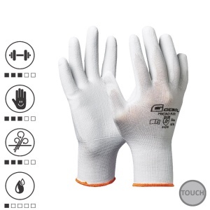 Gebol 709244, Manusi de protectie Nano Flex White, din poliester, acoperire subtire din poliuretan, uz profesional, marimea 10/XL