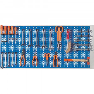 Panou perforat orizontal de 1000x500mm albastru cu set de 20 de carlige