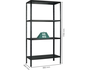Raft metalic Kaiserthal 85 x 40 x 170 cm, negru, 4 polite - Img 2