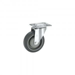 Roată pivotantă plastic & cauciuc plin Ø100mm, placă fixare 105x85 mm, cu rulment
