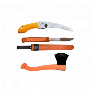Set Cutit Morakniv Kansbol ORANGE, Fierastrau Silky Pocketboy curbat 170mm cu 8dinti, 30mm si Topor portocaliu