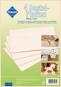 4 placi de placaj DIN A4 pentru lucrari de bricolaj, Pebaro