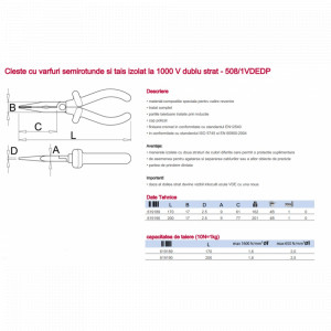 508/1VDEDP Cleste/Patent cu varfuri semirotunde si tais izolat la 1000V dublu strat, Unior - Img 2