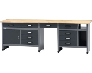 Banc de lucru 240 x 84 x 60 cm, 1 usa si 9 sertare, blat din lemn 3 cm, negru/gri antracit - Img 2