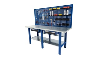 Banc de lucru metalic Werkmeister 2000-36, 2000 mm, 2 sertare cu cheie si panou perforat