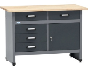 Banc de lucru Profi 1, 120 x 84 x 60 cm, 5 sertare, blat din lemn 3 cm, negru/gri antracit