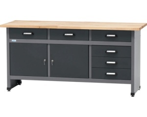Banc de lucru Profi 4, 170 x 84 x 60 cm, 6 sertare, blat din lemn 3 cm, negru/gri antracit - Img 2