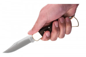 Briceag de vanatoare Buck 110 Folding Hunter (0110BRSFG-B / 0110BRS-B), otel 420HC, alama si abanos, Lockback - Img 4