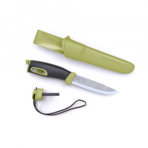 Cutit outdoor Morakniv Companion Spark S Green, otel inoxidabil 12C27, cu amnar integrat, teaca inclusa