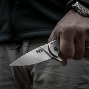 Cutit pliabil SOG Aegis FLK 14-41-02-42, lama Drop Point Cryo D2, Frame Lock, maner G10, EDC Outdoor Folder - Img 3