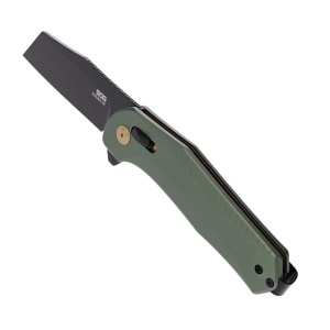 Cutit pliabil SOG Diverge XR Sheepsfoot Forest Green Black 12-02-03-43, lama Sheepsfoot D2 Stonewashed, XR Lock, deschidere Flipper, maner GRN Forest Green & Black, EDC Outdoor