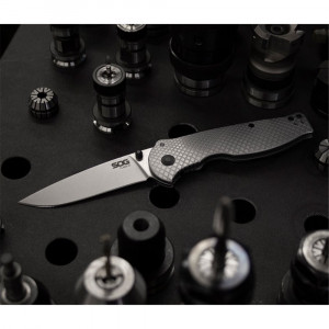 Cutit pliabil SOG Flash FL 14-18-01-57, lama Drop Point 8Cr13MoV, Frame Lock, maner integral din otel inoxidabil, EDC Folder - Img 12