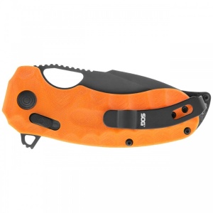 Cutit pliabil SOG Kiku XR LTE Orange 12-37-03-57, lama Drop Point CTS XHP TiNi, XR Lock, Thumb Stud, maner G10 Blaze Orange cu liner-e Carbon Fiber, EDC Outdoor - Img 6