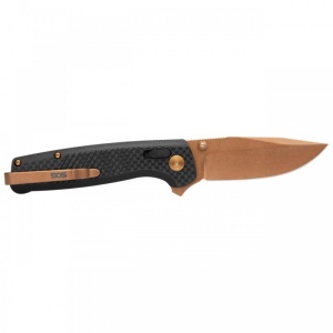 Cutit pliabil SOG Terminus XR LTE Carbon Rose Gold TM1043-BX, lama Drop Point CPM S35VN TiNi Rose Gold, XR Lock, Flipper, maner Carbon Fiber, EDC Premium - Img 3