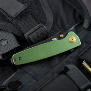 Cutit pliabil SOG Twitch III Forest Green 11-15-04-43, lama Drop Point D2, deschidere asistata S.A.T., maner aluminiu verde, EDC Premium - Img 7