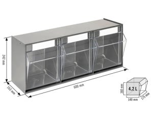 Organizator industrial cu 3 recipiente transparente 600 x 242 x 163 mm - Img 4
