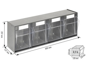Organizator industrial cu 4 recipiente transparente 600 x 207 x 137 mm - Img 3