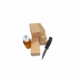 Set 5 blocuri de lemn de cires pentru cioplit cu 50 ml ulei tung + cutit sculptura basic, Morakniv - Img 1