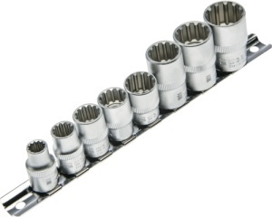Set capete tubulare pe șină WGB 3/8" + 1/2", crom-vanadiu