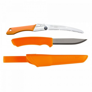 Set Cutit Bushcraft Orange Si Fierastrau pliabil bushcraft, camping Silky Gomboy curbat 210mm cu 8dinti, 30mm