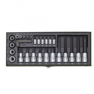 Trusa speciala pentru suruburi TORX Proxxon 23103, 29 piese, chei TX si TTX, cutie din otel
