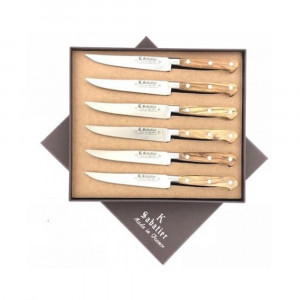 11106STEAKOL Cutie cu 6 cutite pentru friptura, olive, lungime 13cm, maner din lemn de maslin, Sabatier Authentique
