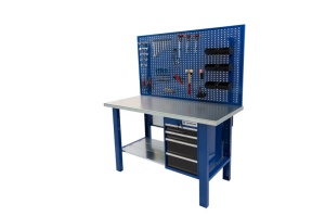 Banc de lucru metalic Werkmeister 1500-22, 1500 mm, 4 sertare si panou perforat