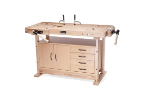 Banc de tamplarie RAMIA Diamond 1500 COMBO din fag, cu dulap si accesorii