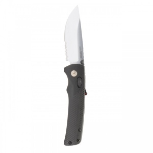 Cutit pliabil SOG Flash AT Satin Black Serrated 11-18-15-41, lama Drop Point CRYO D2 partial zimtata, deschidere asistata, AT-XR Lock, maner GRN negru, EDC Premium - Img 5