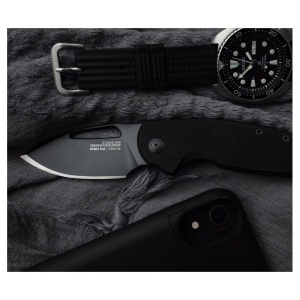 Cutit pliabil SOG Stout FLK Blackout 14-03-02-57, lama Clip Point CRYO D2 Black TiNi, Frame Lock, deschidere Flipper, maner G10 Black, EDC - Img 9