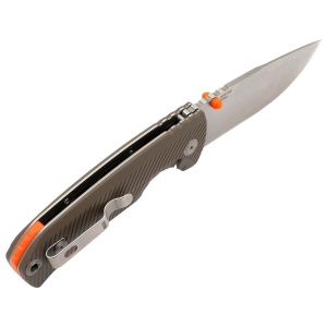 Cutit pliabil SOG Tellus FLK FDE 14-06-08-43, lama Drop Point CRYO 440 Stonewashed, Frame Lock, deschidere Flipper, maner GRN Flat Dark Earth, EDC Outdoor