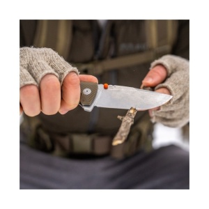 Cutit pliabil SOG Tellus FLK FDE 14-06-08-43, lama Drop Point CRYO 440 Stonewashed, Frame Lock, deschidere Flipper, maner GRN Flat Dark Earth, EDC Outdoor - Img 10