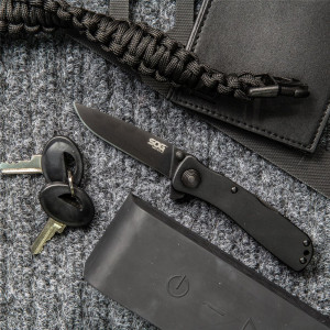 Cutit pliabil SOG Twitch II Black TWI12-CP, lama Drop Point AUS-8 Black TiNi, deschidere asistata S.A.T., Lockback, maner din aluminiu anodizat negru, EDC Premium - Img 16