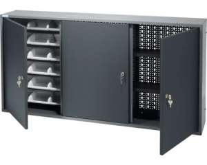 Dulap suspendat pentru atelier 120 x 60 x 20 cm cu 3 usi, 2 polite si 18 cutii