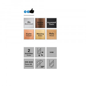 Freza cu Varf Rotund Datron 0068406, 2 Caneluri, D6 mm, R3 mm, L10 mm, Coada 6 mm - Img 2