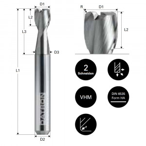 Freza de adancime si raza, 2 caneluri, Datron 0068080K, R 1.0, 8.0x12.0x8.0mm - Img 4