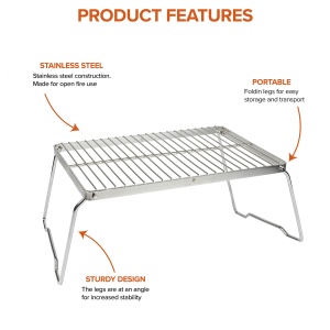 Gratar pliabil pentru foc de tabara Stabilotherm BBQ Grid Medium din otel inoxidabil - Img 2