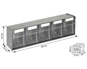 Organizator industrial cu 5 recipiente transparente 600 x 164 x 110 mm - Img 3