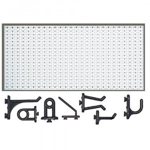 Panou perforat orizontal de 1000x500mm alb cu set de 20 carlige plastic