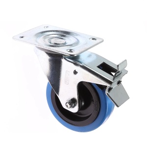 Roata pivotanta din poliamida si cauciuc Ø100 mm, cu frana, placa 105 x 85 mm, 160 kg