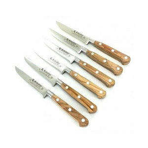 Set 6 cutite friptura, olive, lungime 10cm, maner din lemn de maslin, Sabatier Authentique - Img 1