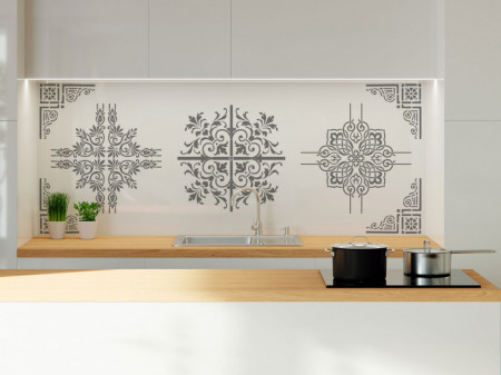 Set of 4 Stencils 29x29cm Corner, Damask Baroque Flower Square - Img 2