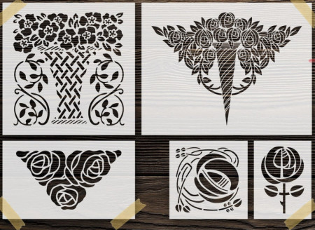 Set of 5 Flower Vase Stencils SP98 - Img 2