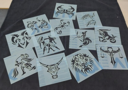 SET 12 x Sabloane Refolosibile Zodiac ZODII dimensiuni 18x18cm / buc - SP257