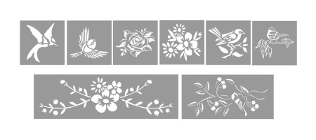 SET 8 x Reusable Stencils Spring Flowers Birds - size 17*17/35/55cm - SP258 - Img 2